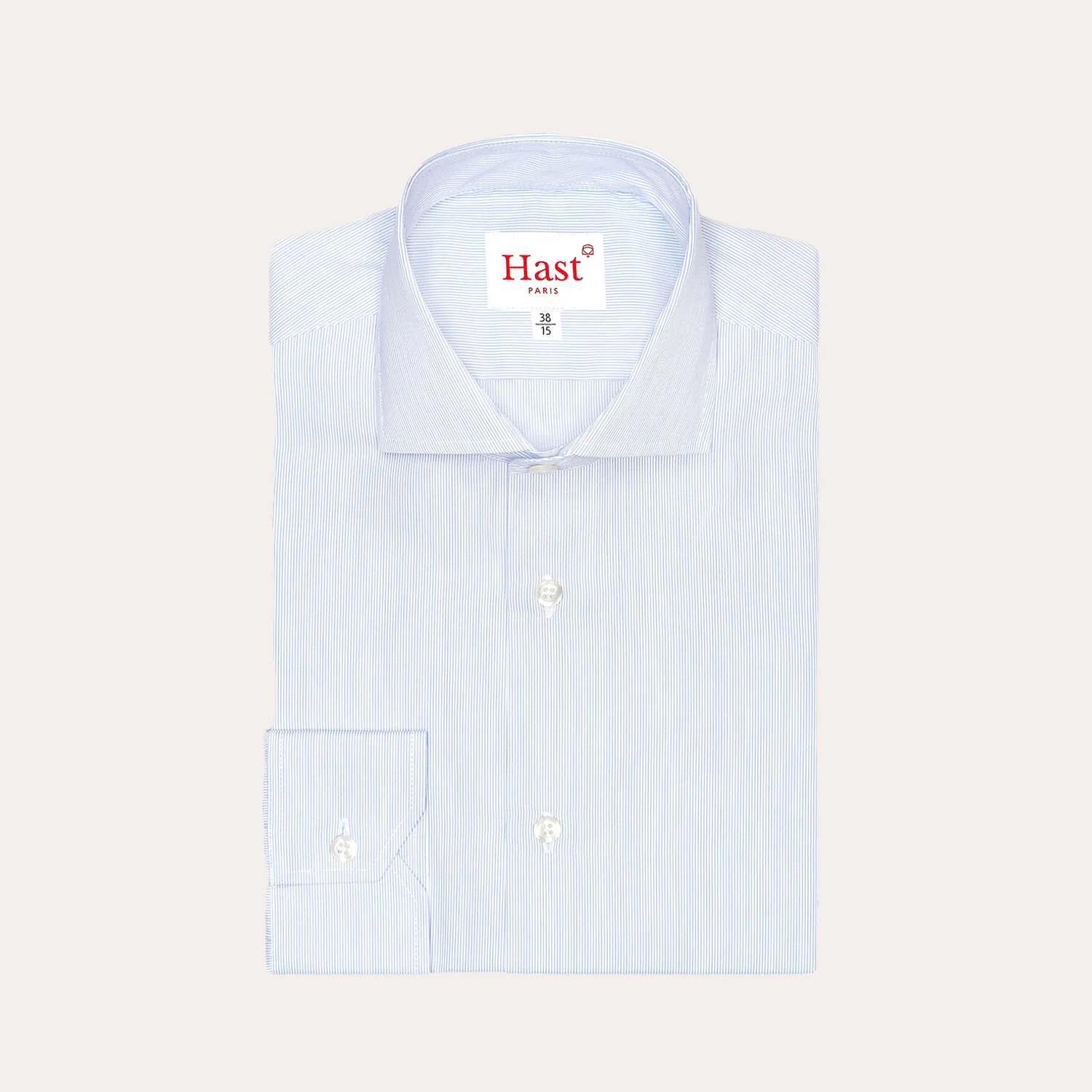 Fitted shirt in faux-plain double-twisted poplin with fine blue stripes