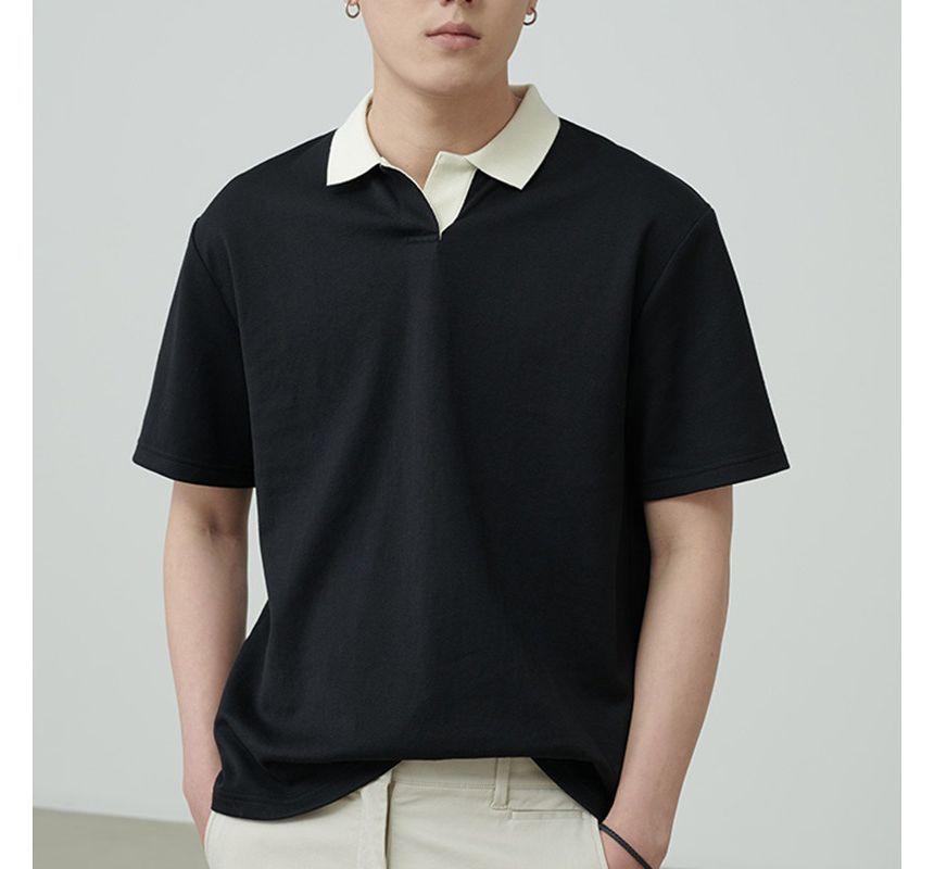 Nightbell - T-shirt met korte mouwen, kraag en contrasterende rand