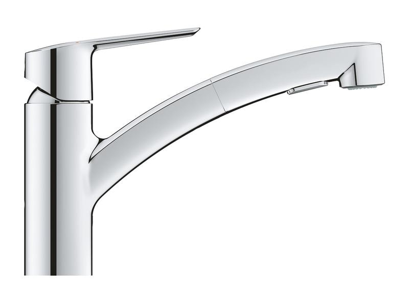 GROHE Küchenarmatur Start 1/2″, Chrom, herausziehbar Einhand-Spültischbatterie mit herausziehbarer Dual Spülbrause und niedrigem Auslauf