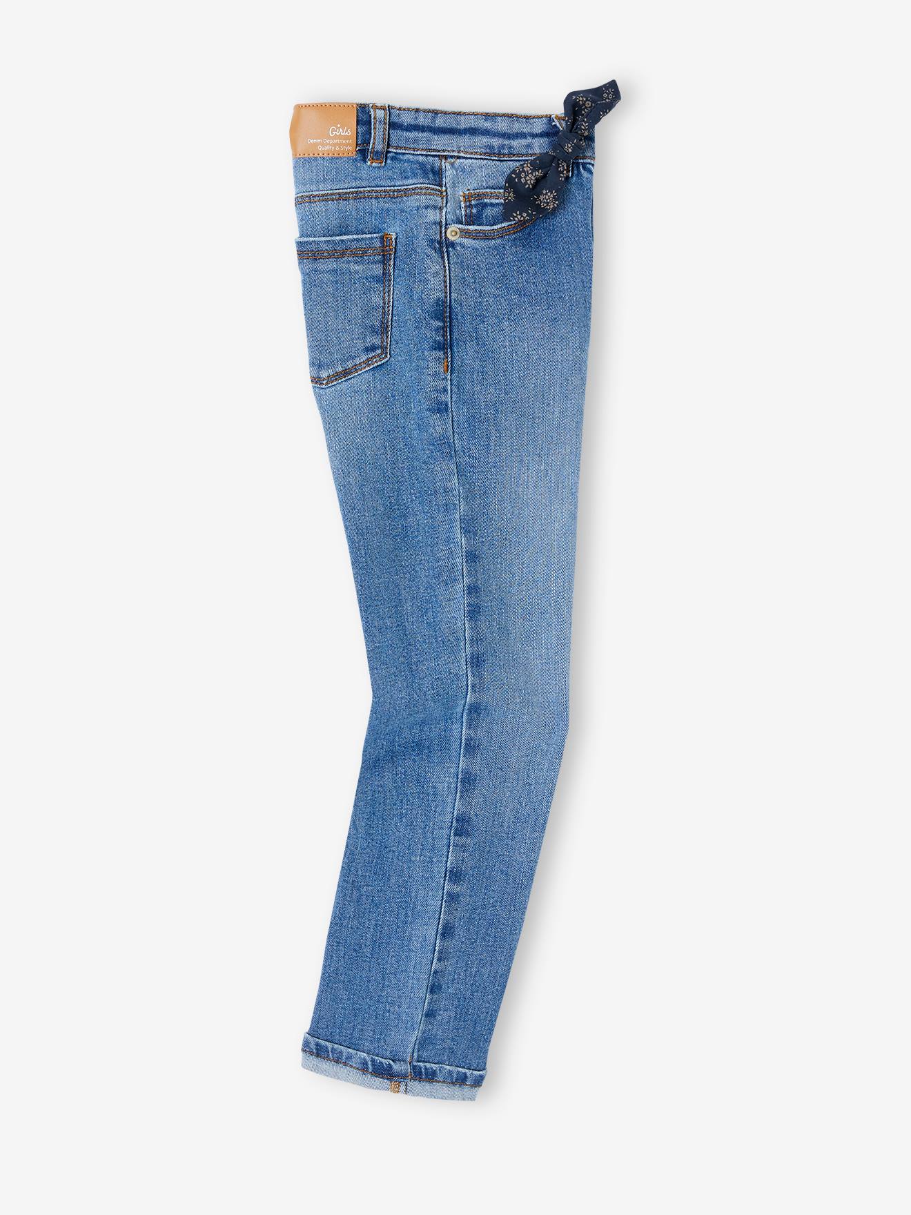 Calça jeans reta com laço elegante para meninas (cor pedra)