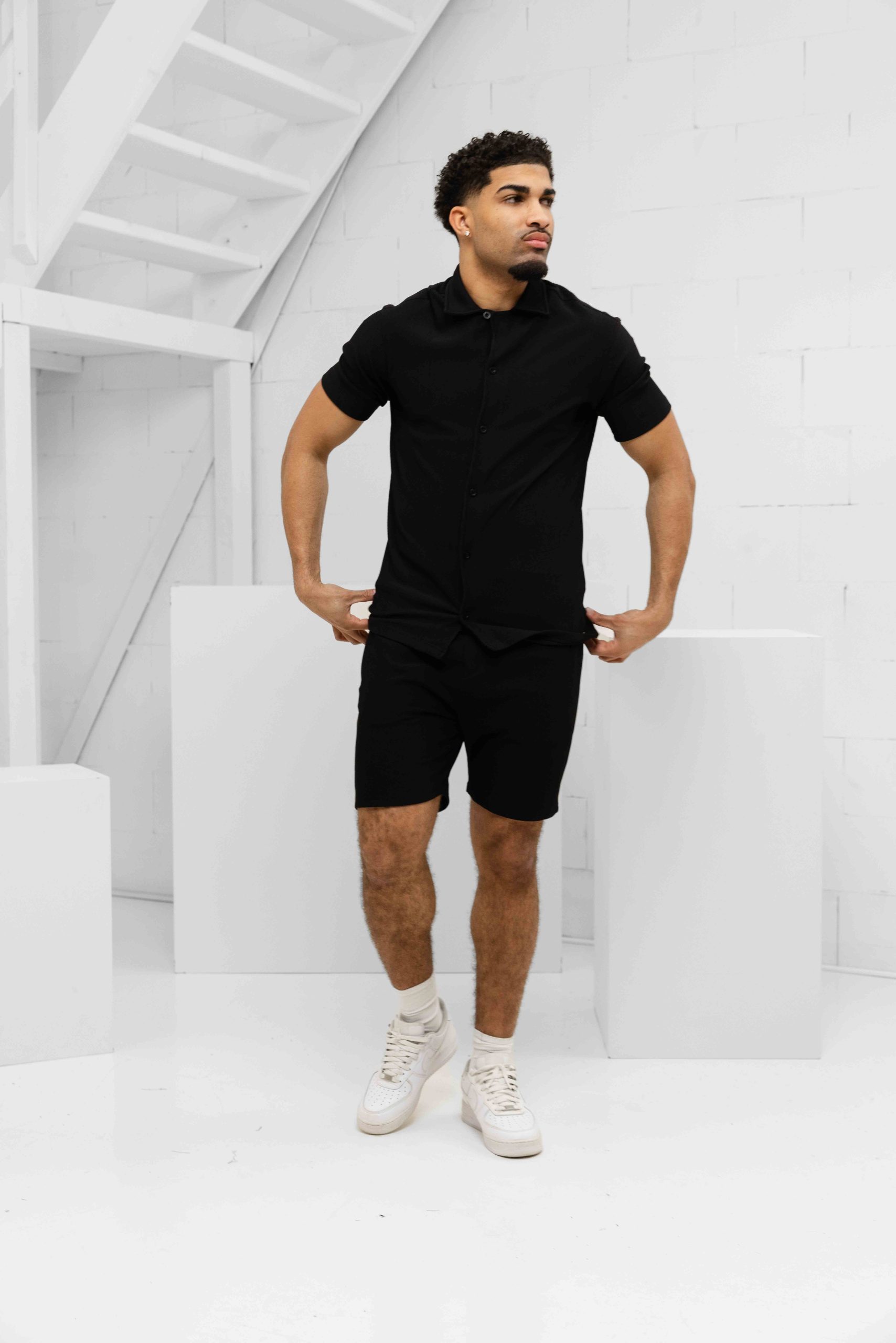 Malelions Ribbed Camp Collar Zomerset Heren Zwart