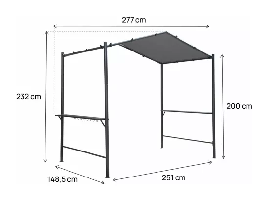 Pergola tonnelle pour barbecue - 277 x 149 cm - Anthracite
