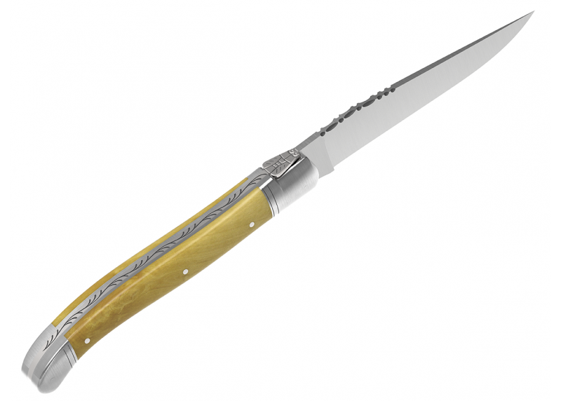 Couteau Laguiole avec un manche en buis et 2 mitres en acier inoxydable