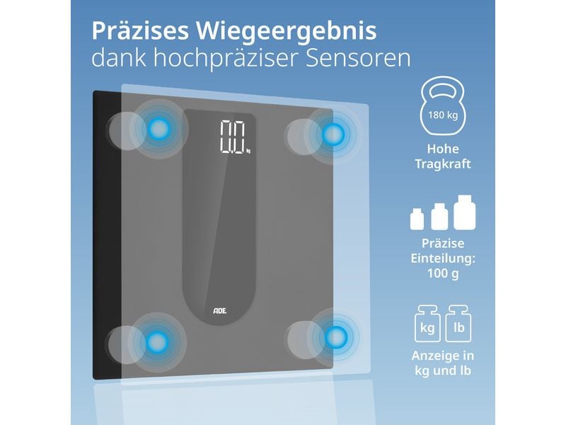 ADE Personenwaage Allegra Schwarz Digitale Körperwaage in modernem Design