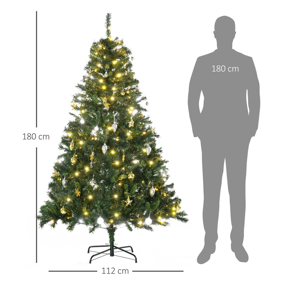HOMCOM Kerstboom, Ø 112 x H180 cm, PVC, Groen