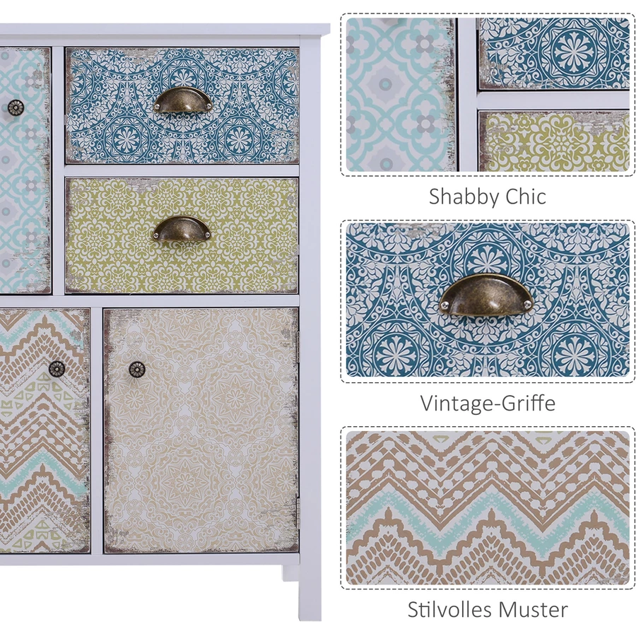 HOMCOM Anrichte im Shabby Chic Look bunt