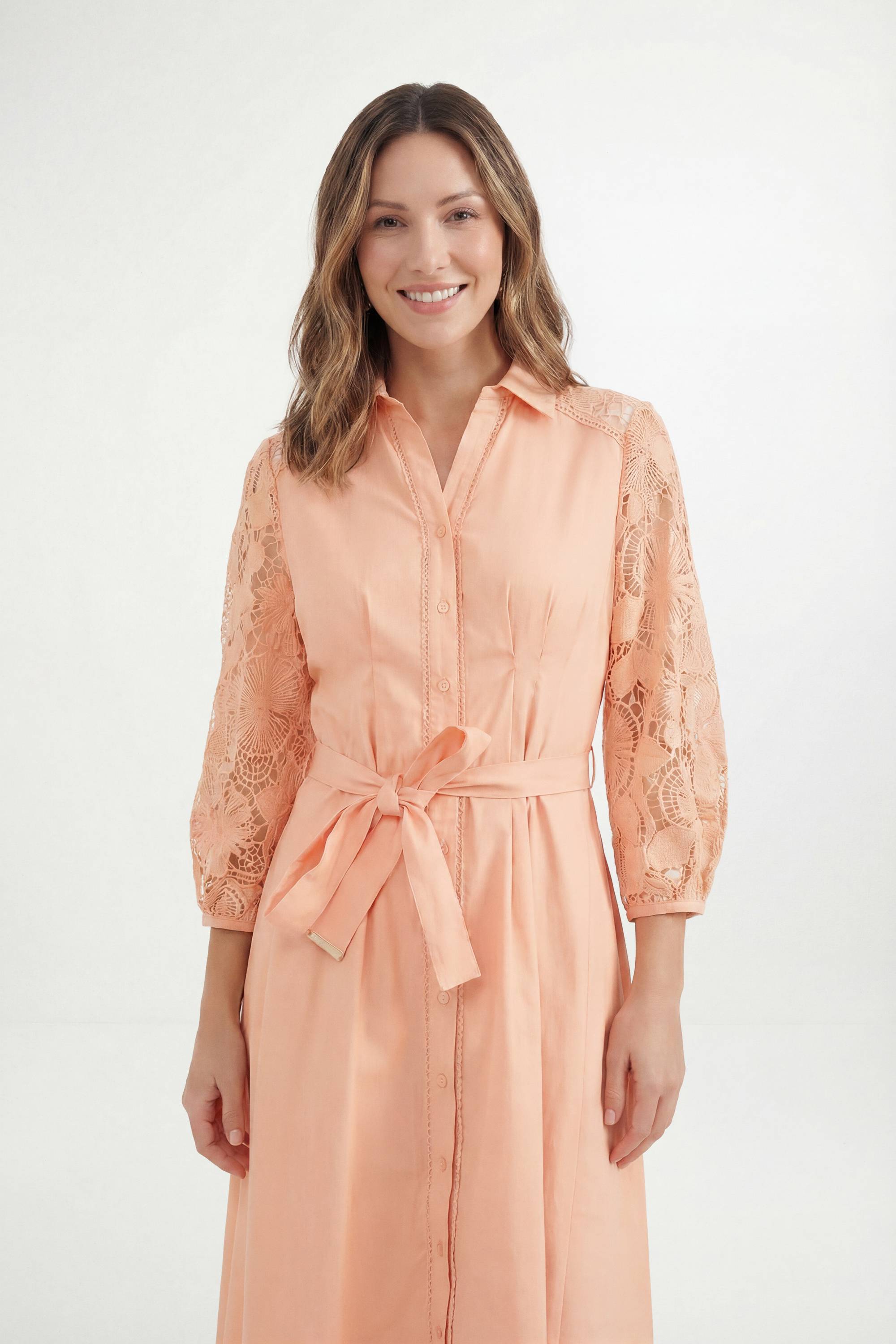 Wallis Robe Chemise Ceinturée En Coton Avec Dentelle Petite
