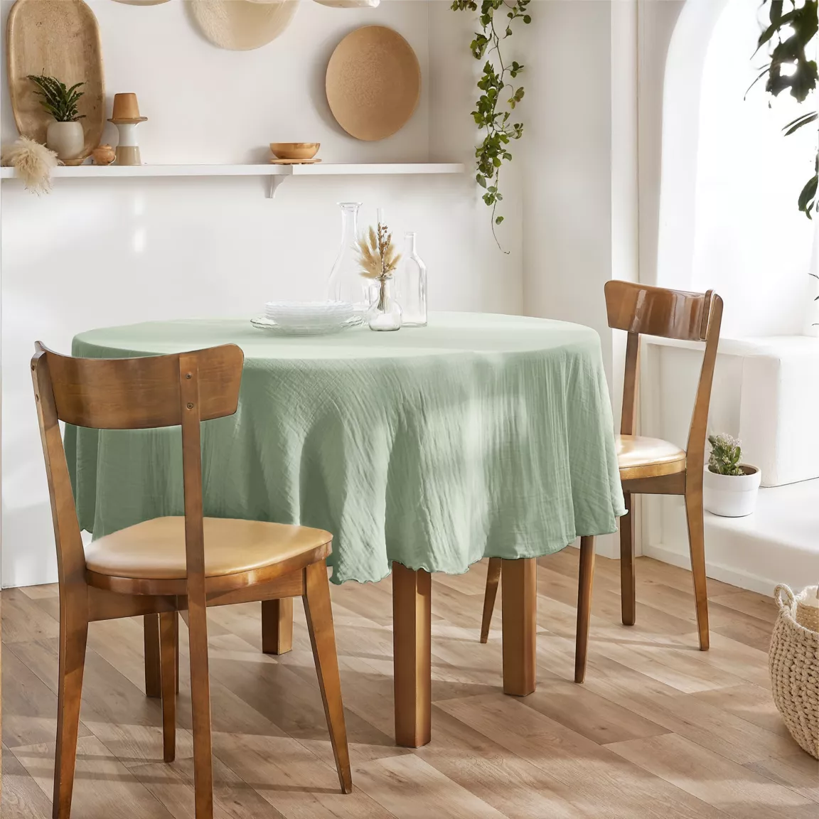 Nappe ronde gaze de coton (180 cm) Gaïa Vert eucalyptus