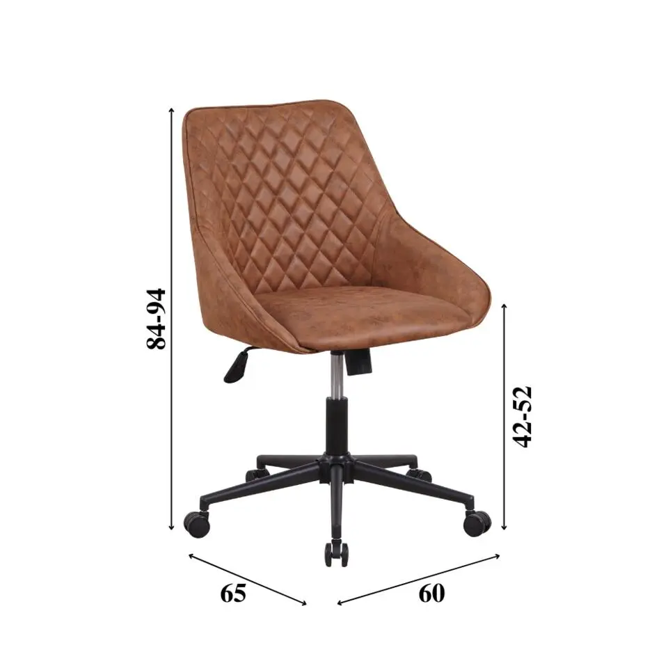 Industriële draaibare bureaustoel Emily cognac - 64,50x60x84 cm - Stof - Bruin