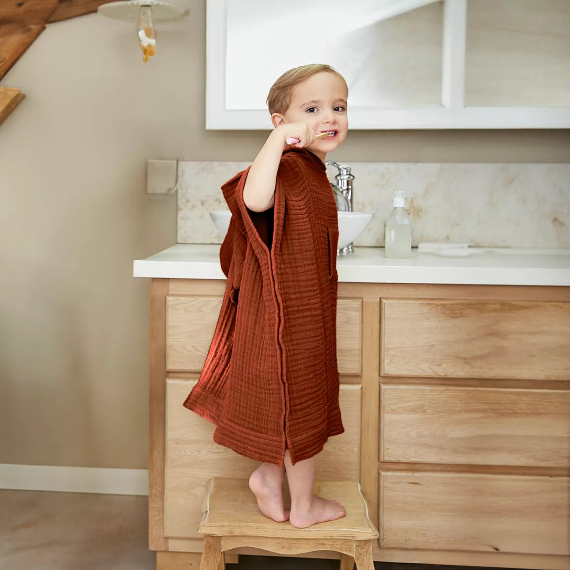Poncho de bain enfant gaze de coton 2/5 ans Gaïa Terracotta