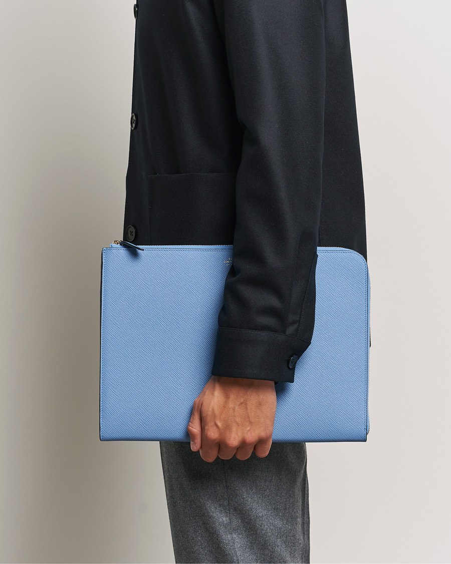 Smythson Panama Small Laptop Case Nile Blue