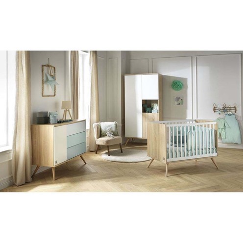 Chambre TRIO Lit 140x70 + Commode Bleue + Armoire SEVENTIES - SAUTHON