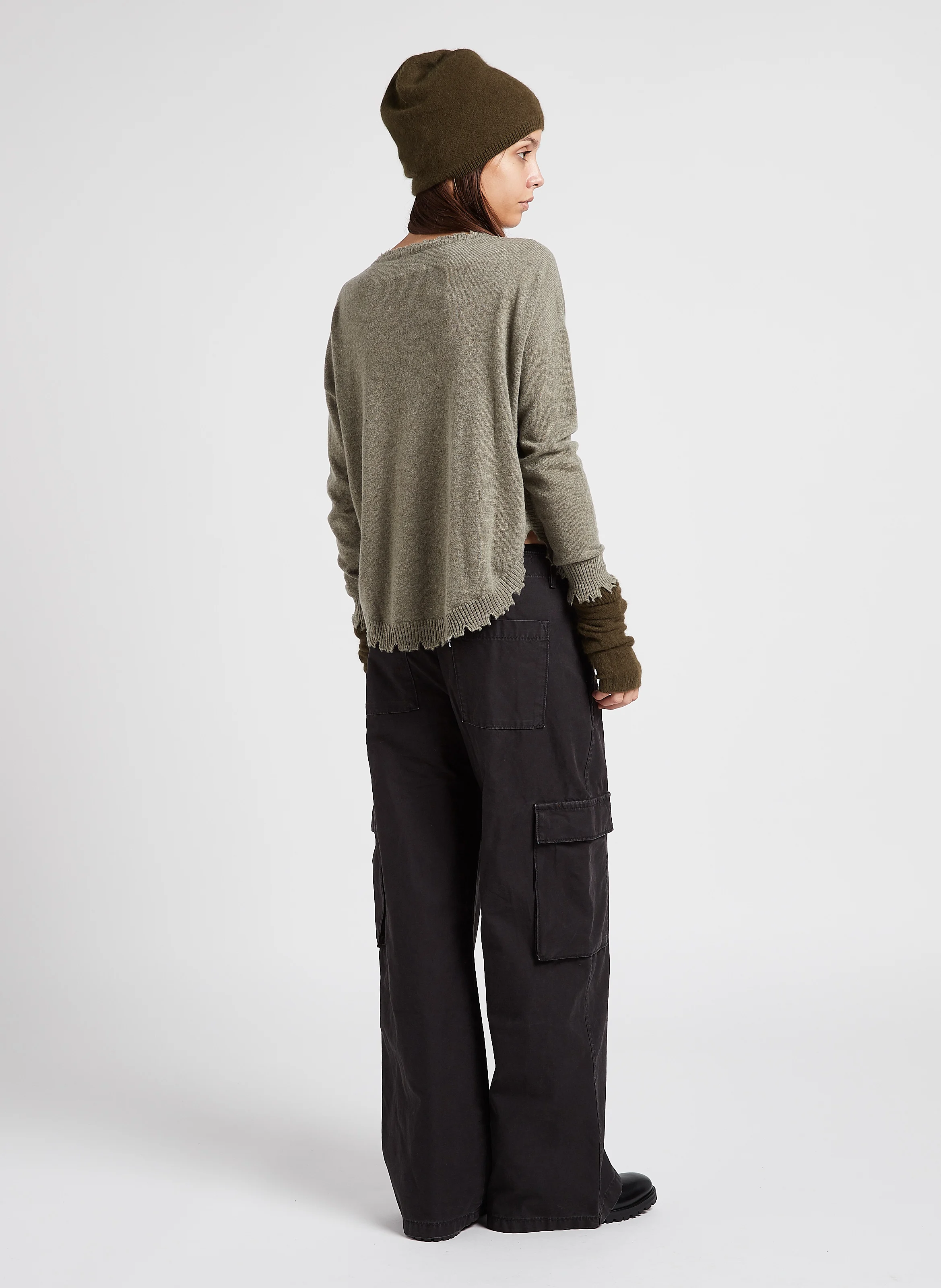 BAGGY CARGO - Pantalon large taille mi-haute en coton | Noir