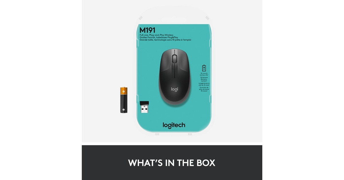 LogitechM190 Full-size wireless mouse  (Grijs, 1000 dpi)