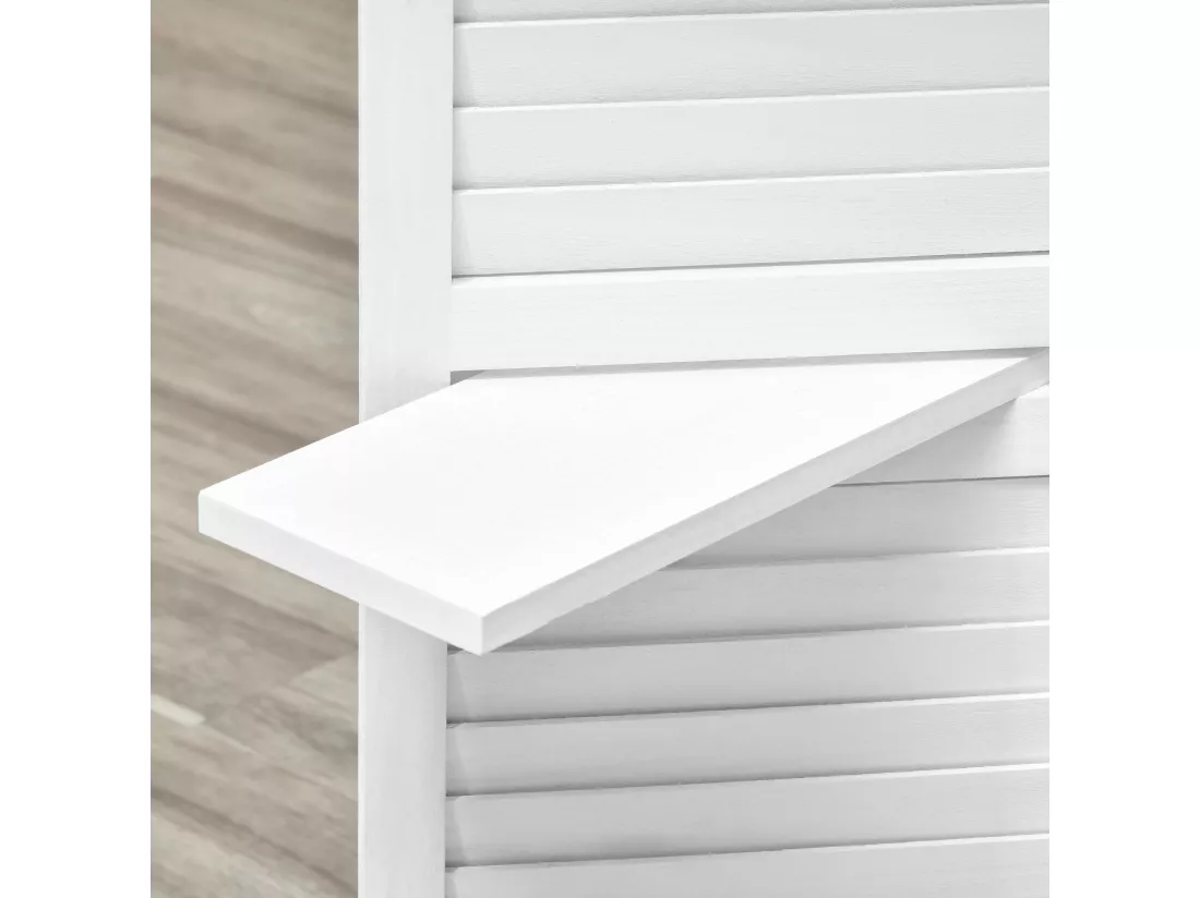 Paravent intérieur 4 panneaux 3 étagères pliables séparateur de pièce portes persiennes bois de paulownia blanc