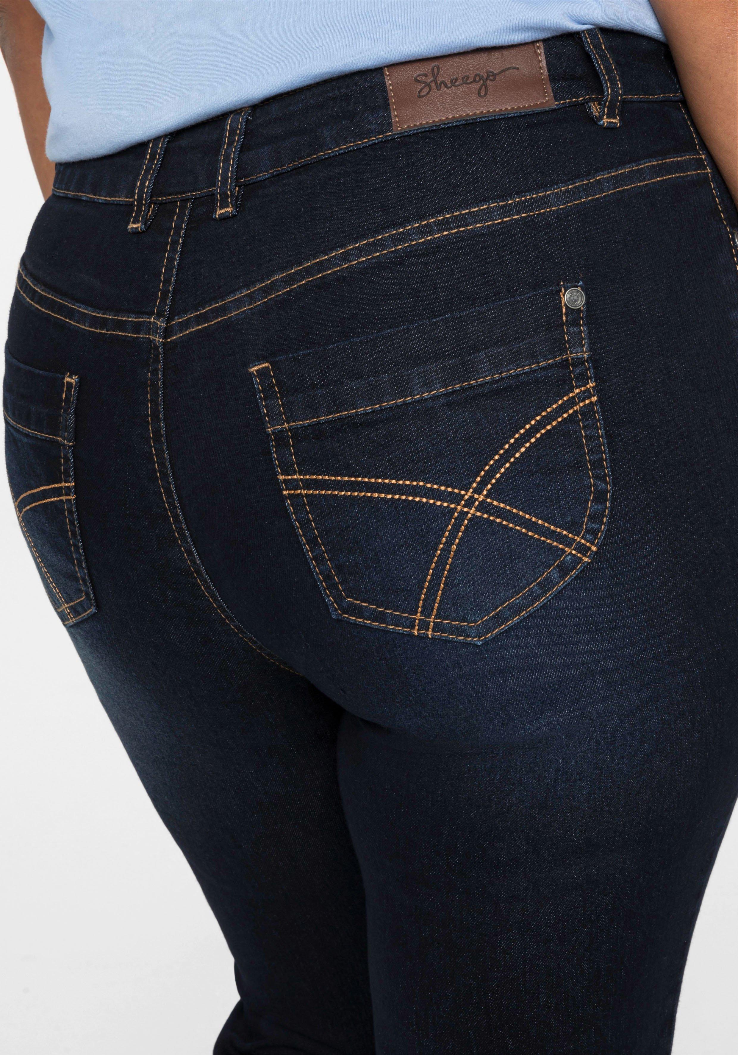Caprijeans mit Kontrastnähten und Catfaces