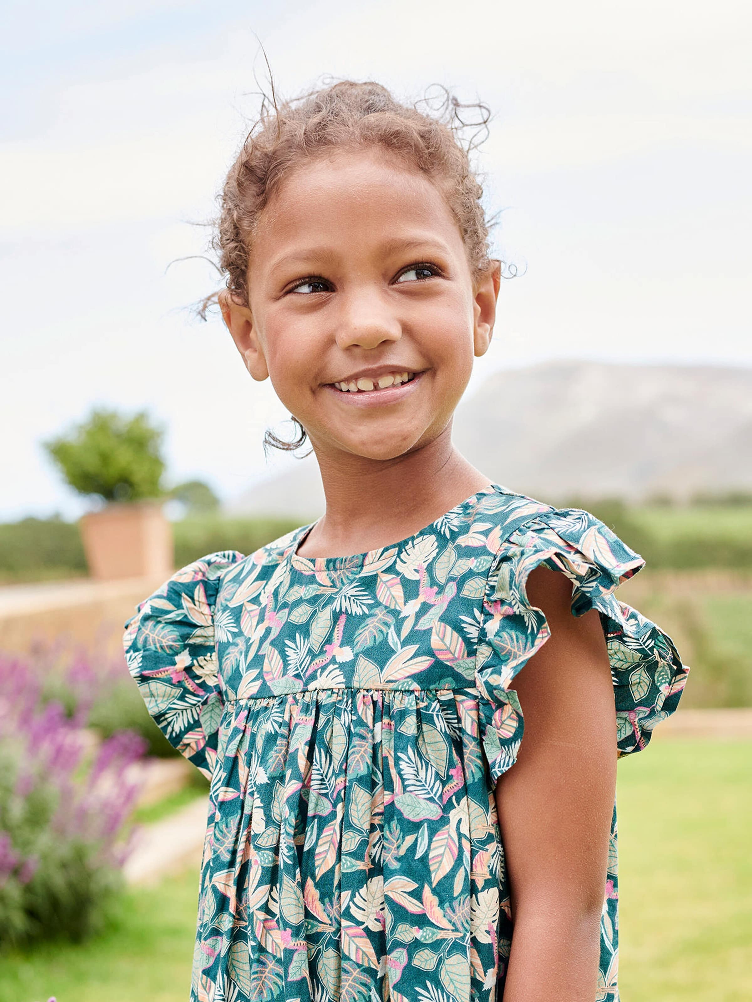 Vertbaudet Kurzärmeliges Mädchen Sommerkleid tannengrün