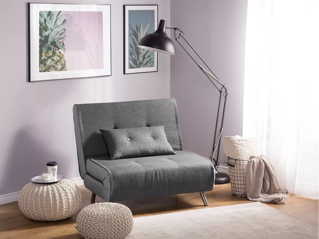 Banquette convertible 1 place en tissu gris foncé FARRIS