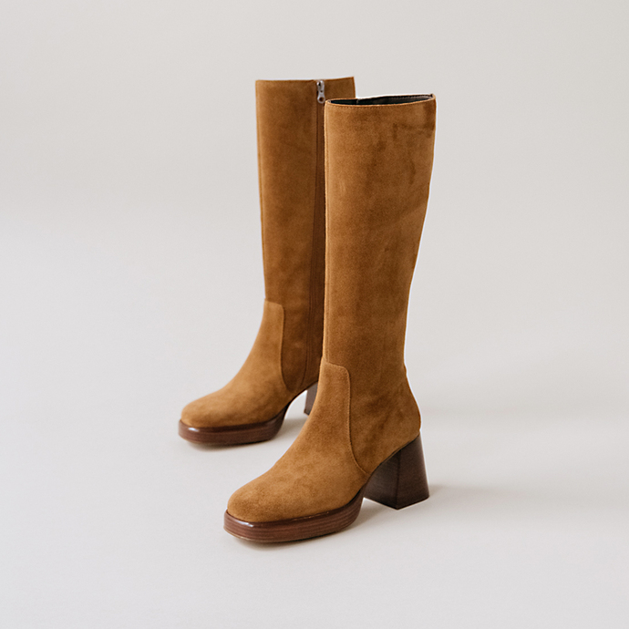 Bottes à plateformes  en croute tabac