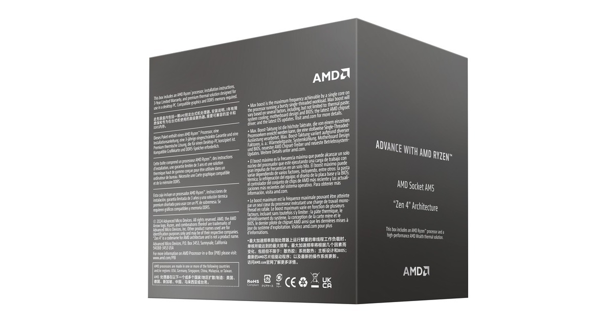 AMDRyzen 7 8700F, 4,1 GHz (5,0 GHz Turbo Boost) socket AM5 processor  (Unlocked, Wraith Stealth, Boxed)