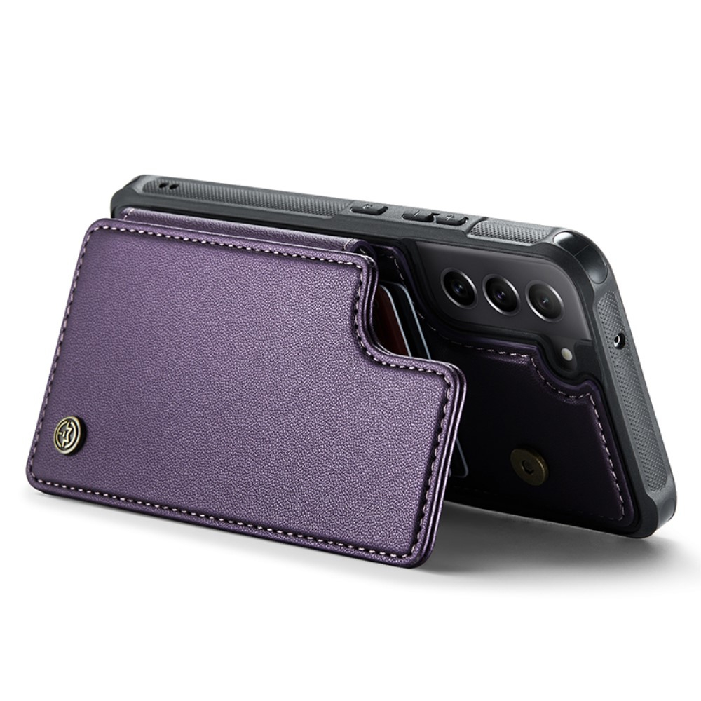 Samsung Galaxy S21 FE 5G Leder Hülle mit Kartenfächern im Litchi Look   Kickstand (RFID Schutz) - Lila