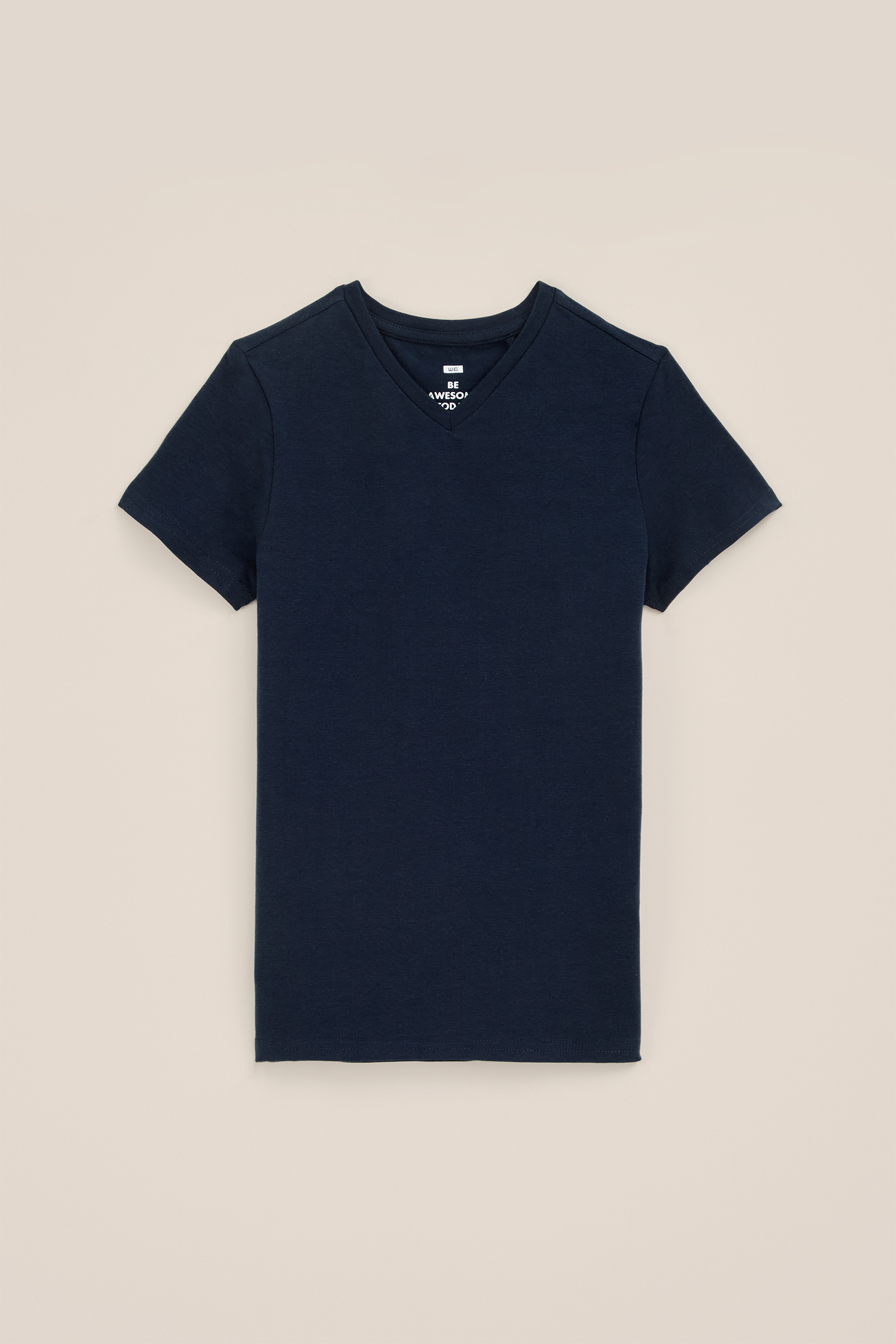 Jongens basic T-shirt met V-hals WE Fashion Donkerblauw