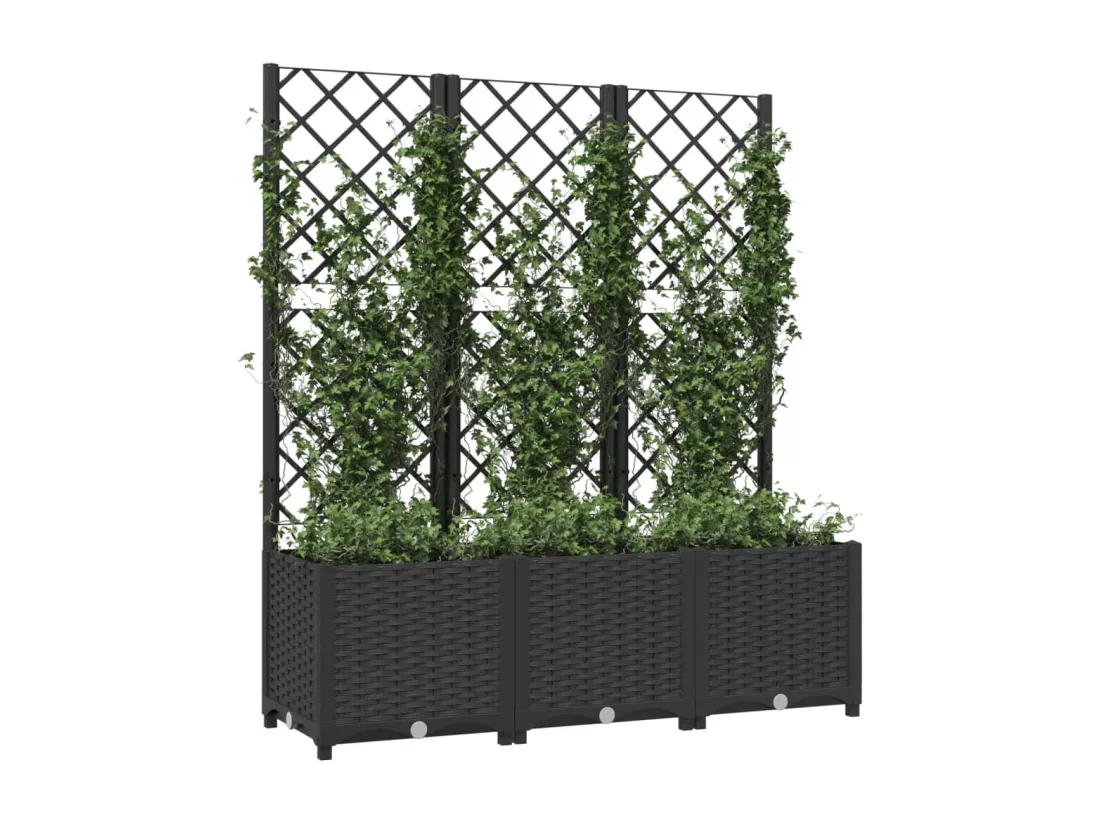 Jardinière avec treillis Noir 120x40x136 cm PP
