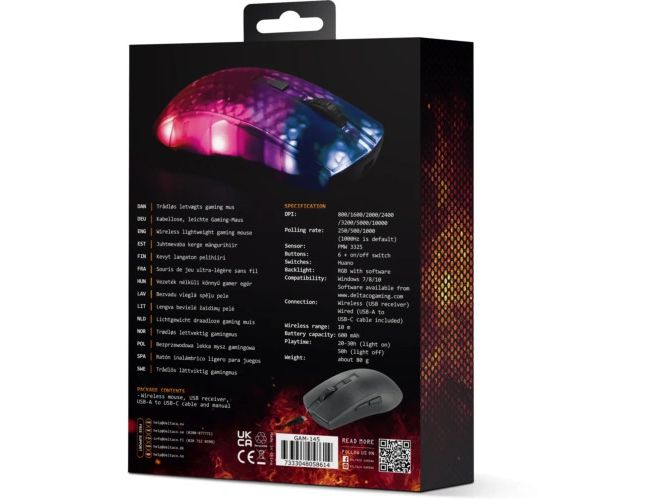 DELTACO Gaming-Maus GAM-145 Schwarz Leichte Gaming-Maus mit RGB Beleuchtung