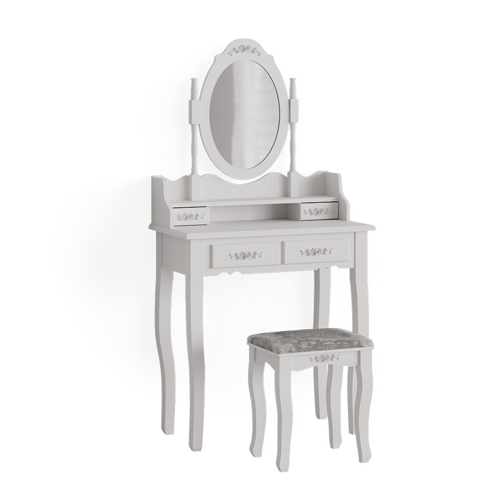 Vicco Schminktisch Frisiertisch Kosmetiktisch Meghan Weiß Schminkspiegel Hocker 75x147 Barock Schlafzimmerkommode Schminkkommode Schwenkspiegel Schublade Aufbewahrung Frisierkommode Make-Up-Tisch