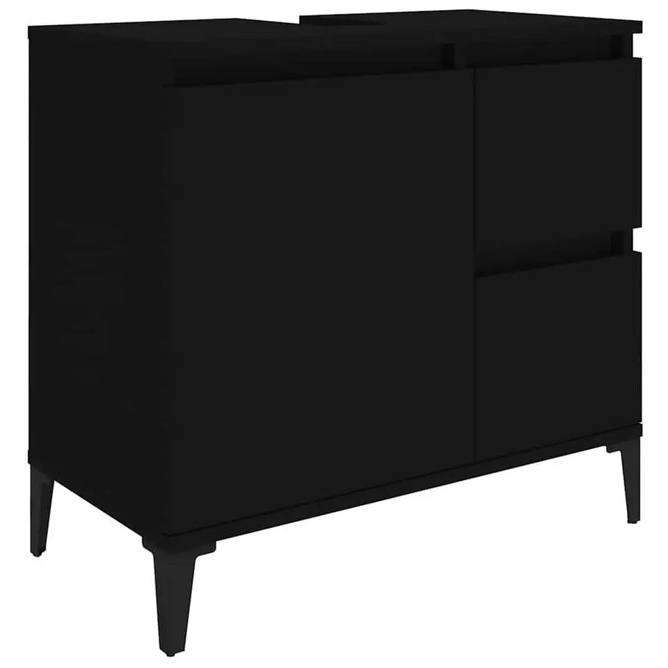 vidaXL - Zwart Wastafelonderkast - 1 deur 2 lades - Hout en metaal - 65x33x60 cm