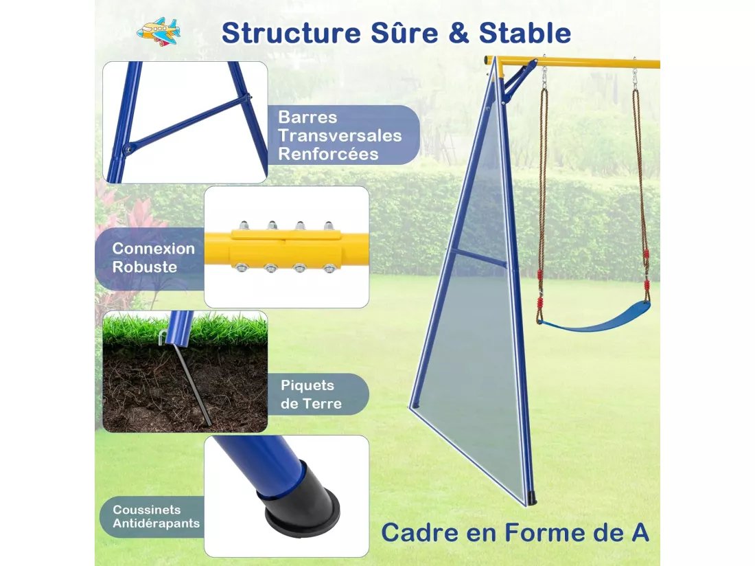 4 en 1 Balançoire Enfants avec Panier de Basket & Échelle d'escalade & Disque, Balançoire en U avec Corde Réglable(95-119cm), Charge 300kg pour 4 Enfants de 3-9 Ans…