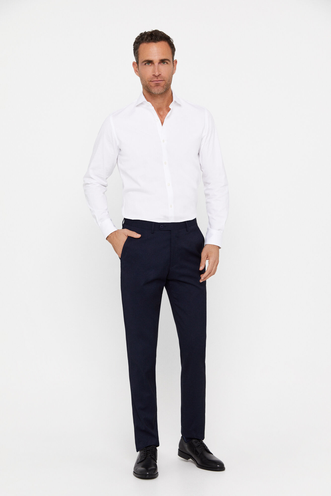 Camisa lisa pinpoint vestir slim facil plancha - Blanco