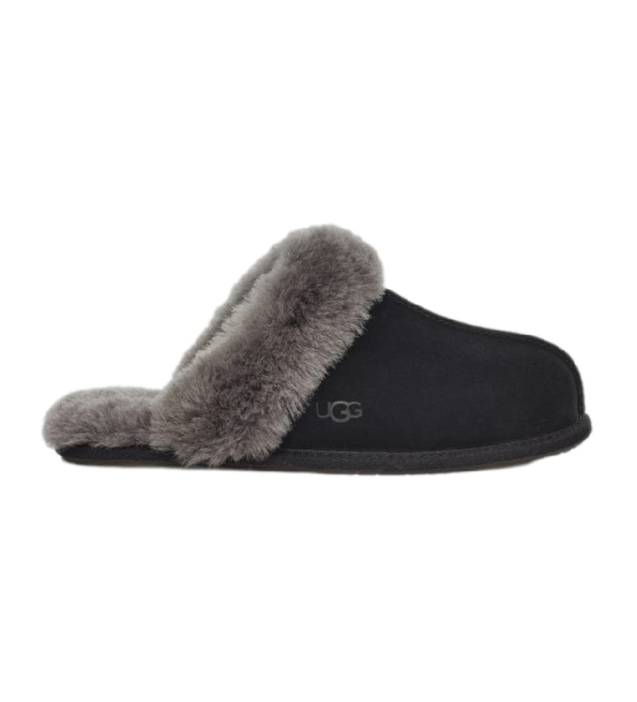 Pantufas UGG Scuffette II de couro para uso doméstico, cinza e preto.