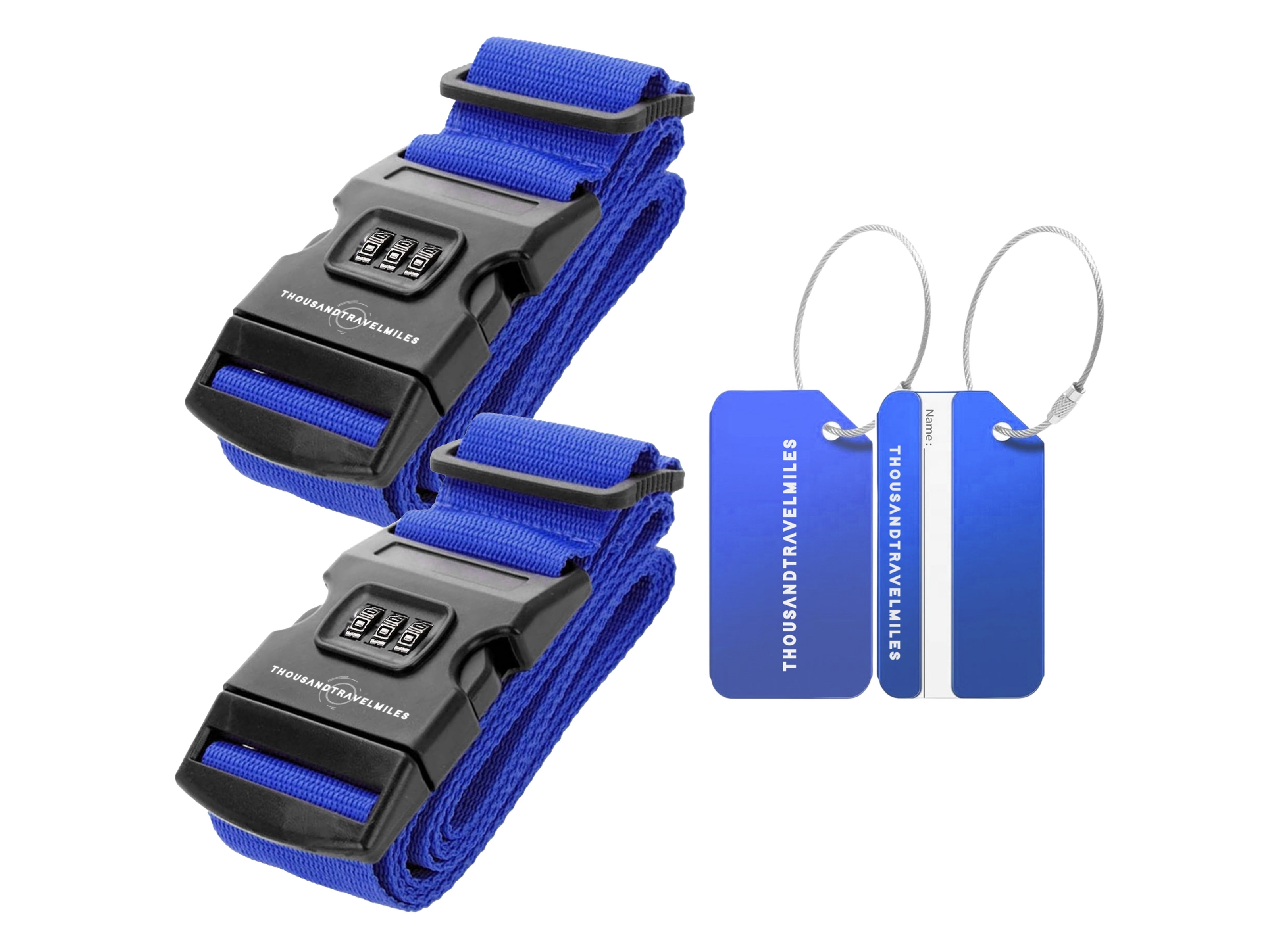 Thousandtravelmiles 2 kofferriemen met 2 bagagelabels - Blue
