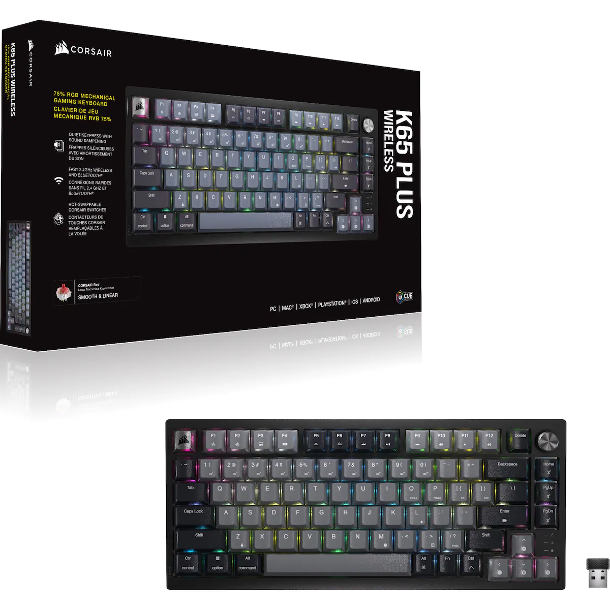 Corsair K65 Plus gamingtastatur (sort, grå)