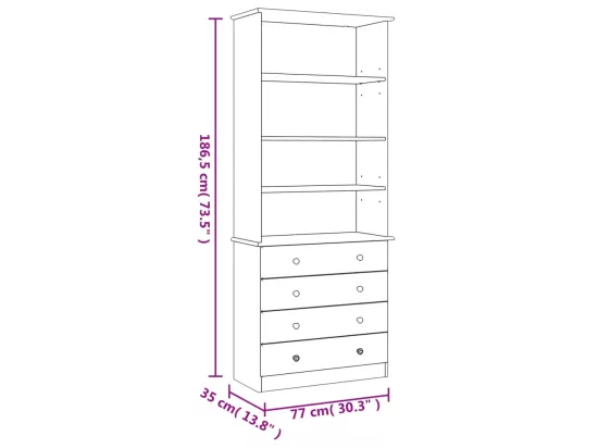 Bibliothèque avec tiroirs ALTA 77x35x186,5cm bois massif de pin