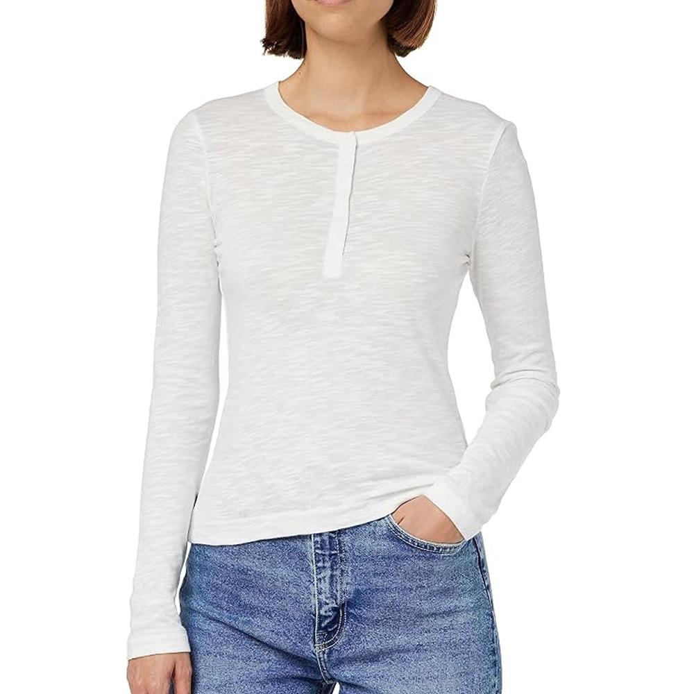 Superdry T-Shirt Manches Longues Blanc Femme Superdry Henley