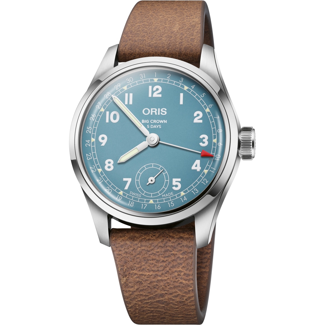 Oris Big Crown Pointer Date Calibre 473 Hellblau auf Lederband