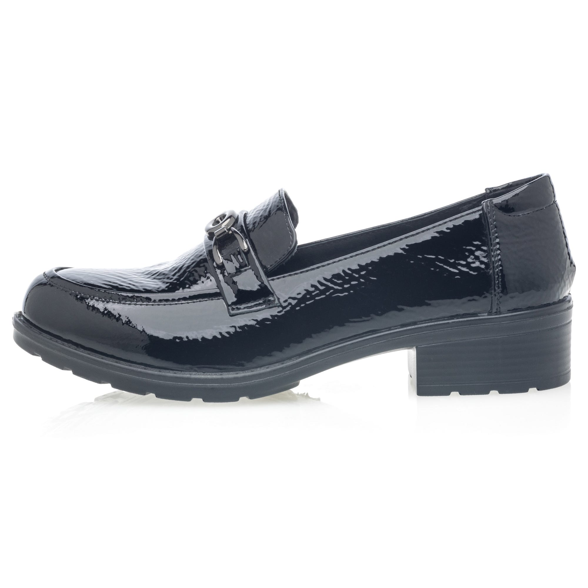 Mocassins pieds sensibles Femme en cuir noir vernis