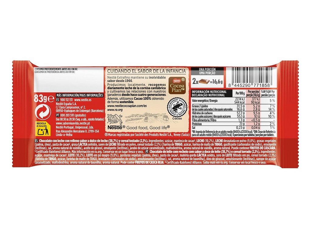 TABLETE NESTLÉ EXTRAFINO DULCE DE LECHE 83 G
