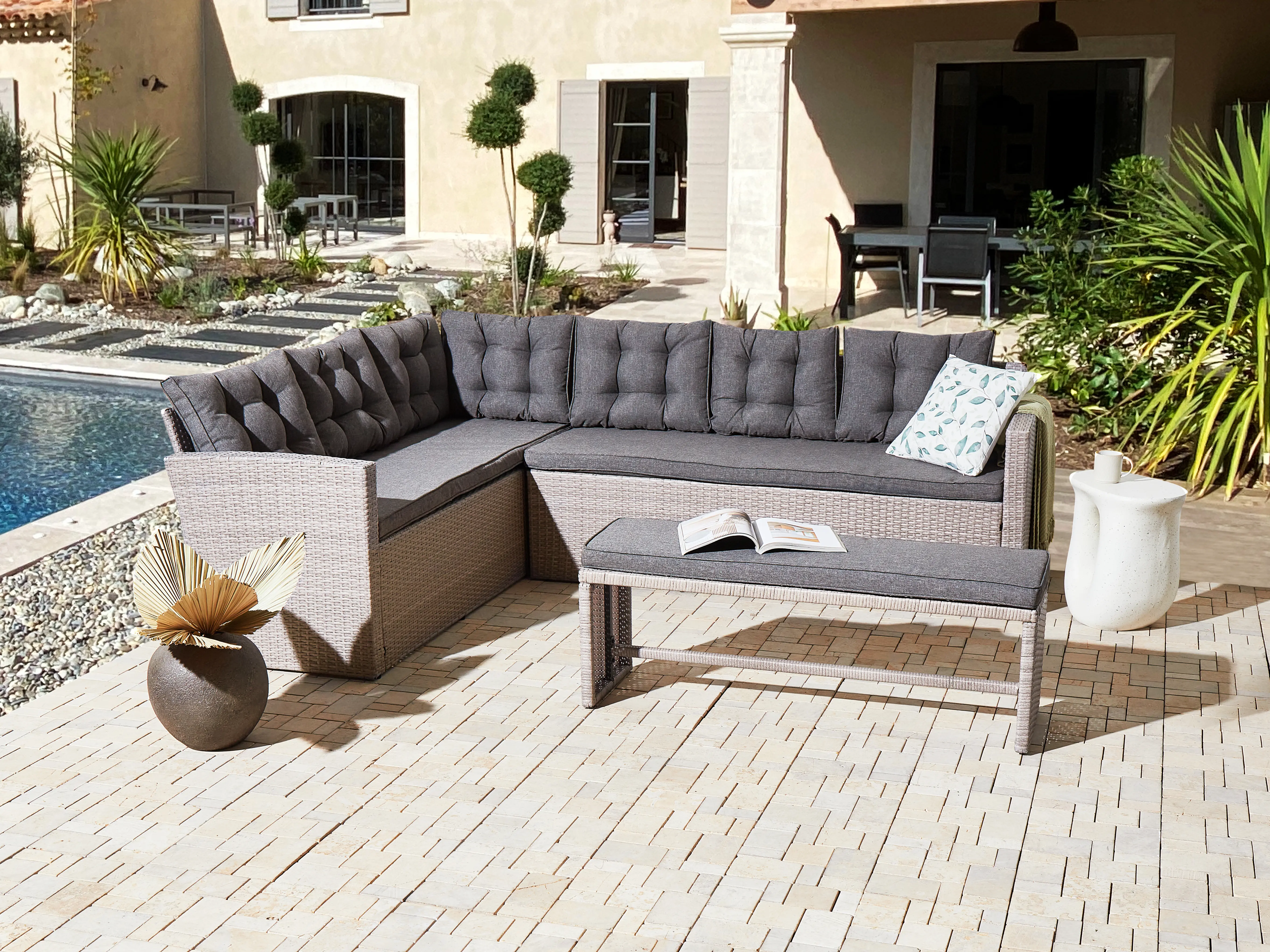 Loungeset hoekbank 8-zits PE rotan grijs VITERBO