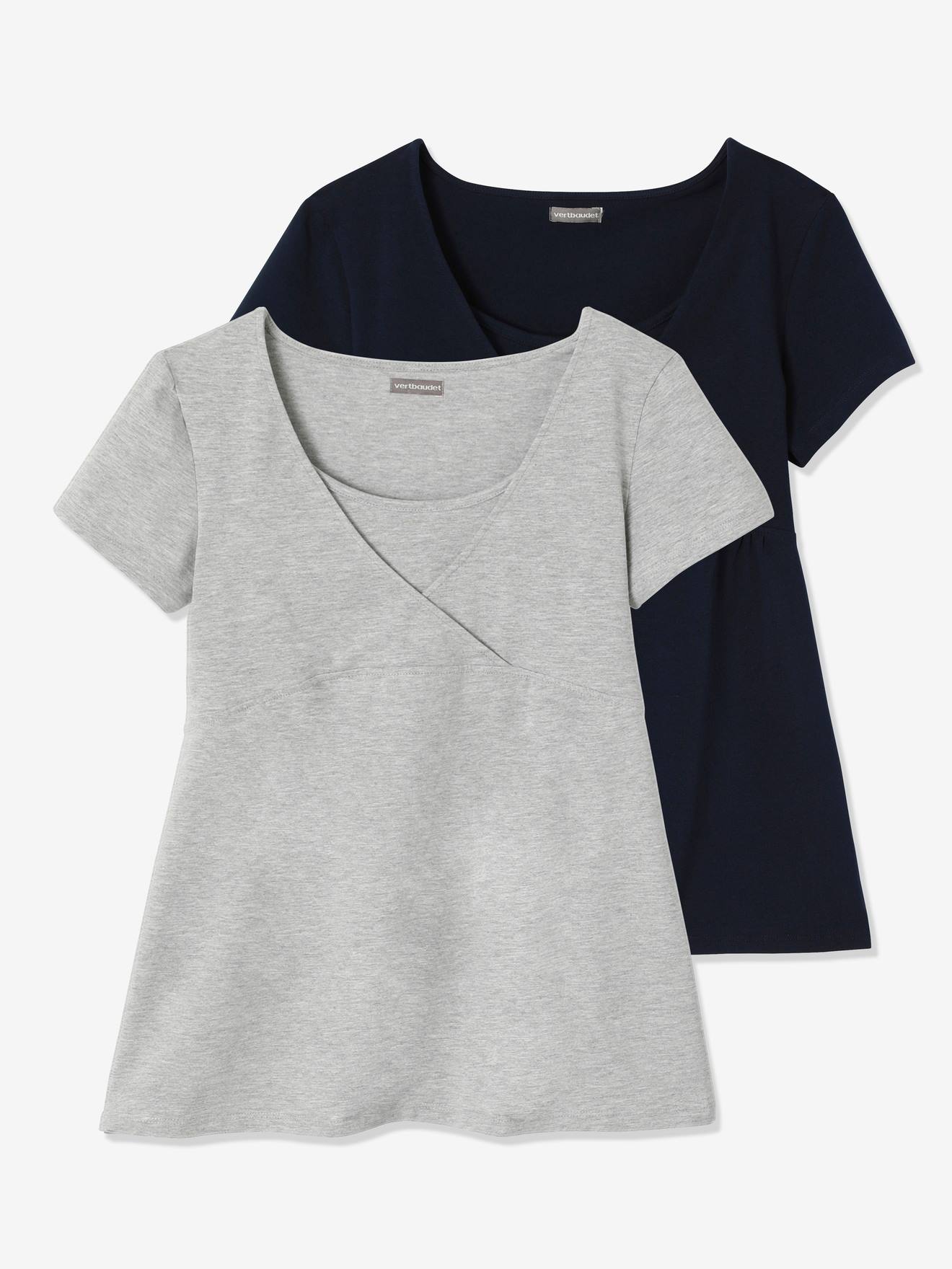 Conjunto de 2 camisetas lisas azul-escuras para gestantes e lactantes.