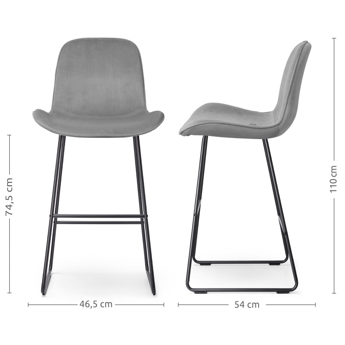 Barkruk Nino-Fé velvet grijs - zwart onderstel - 75 cm