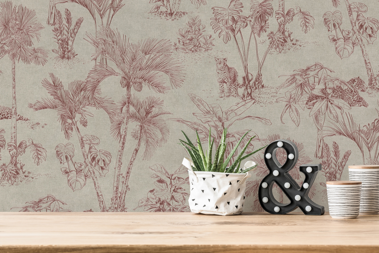 Vliestapete - Blumen - creme-rot - 10 Meter