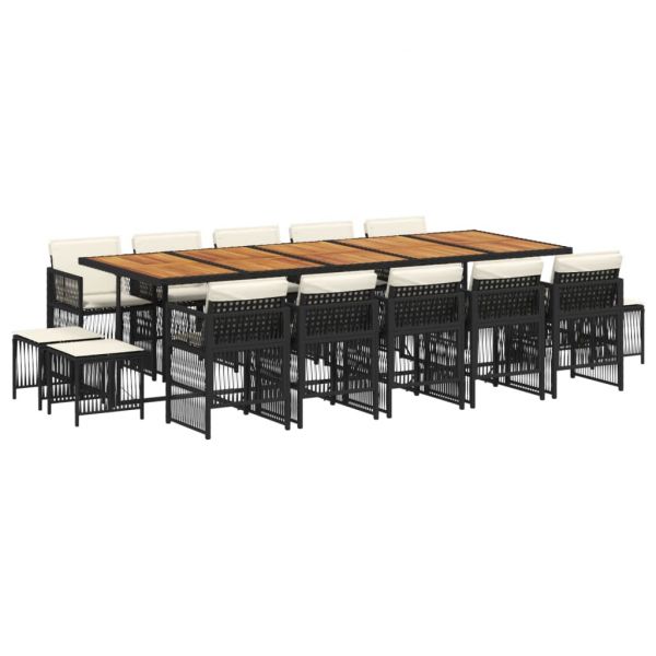 vidaXL 15 Peças Conjunto de Jantar P/jardim com Almofadões Vime Pe Preto - 2214602307