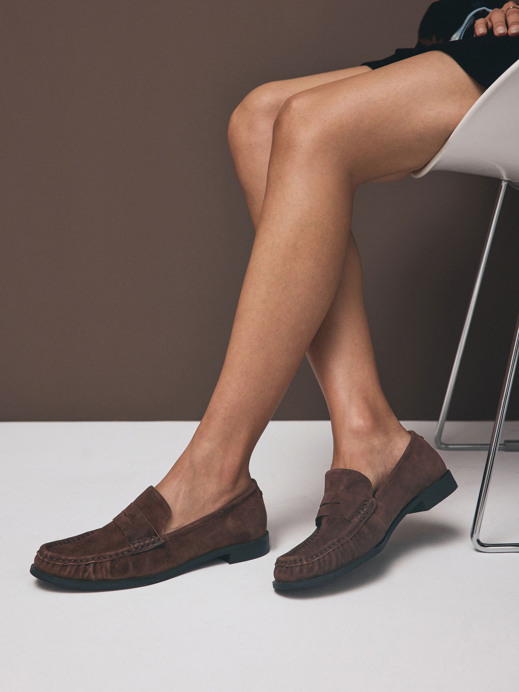 Chocoladebruin suède - Forever Comfort® Premium Leren Loafers met Motionflex en ruches