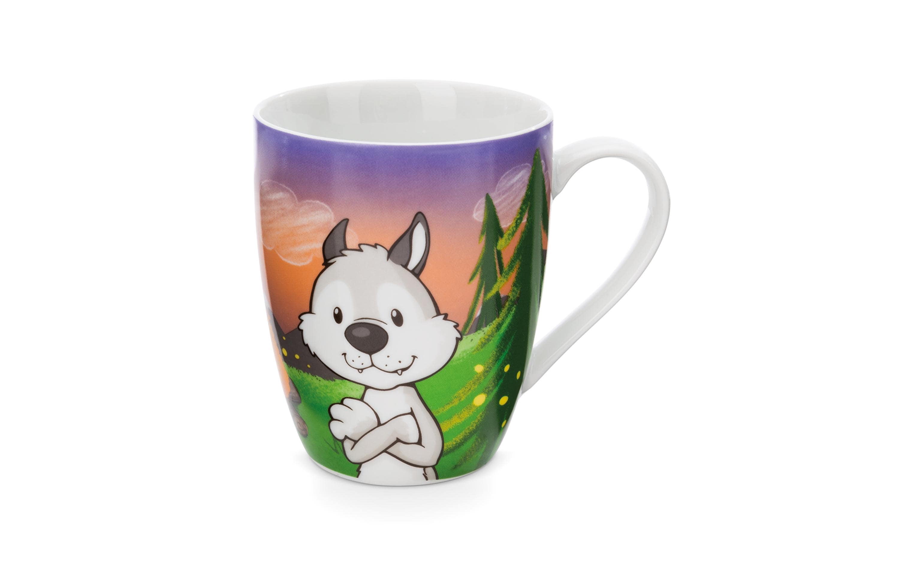 Kindertasse Wolf und StreifenhörnchenHochwertige Porzellantasse