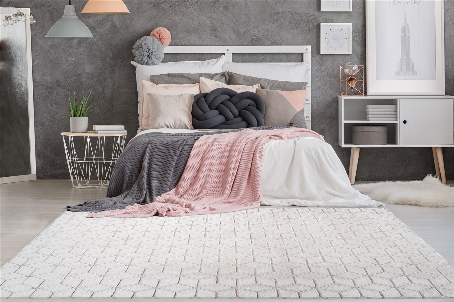 Laagpolig vloerkleed Splendora Wit / Roze Modern, Klassiek 80 x 150 cm