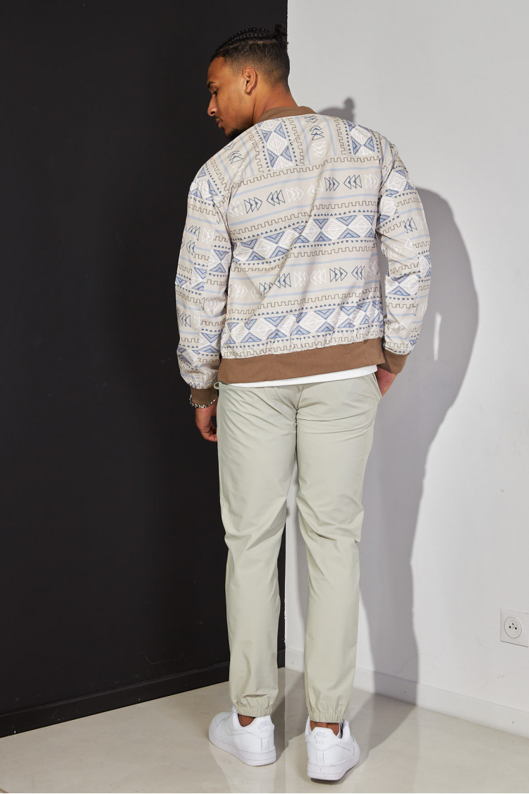 Bomber beige à motif aztèque tricolore