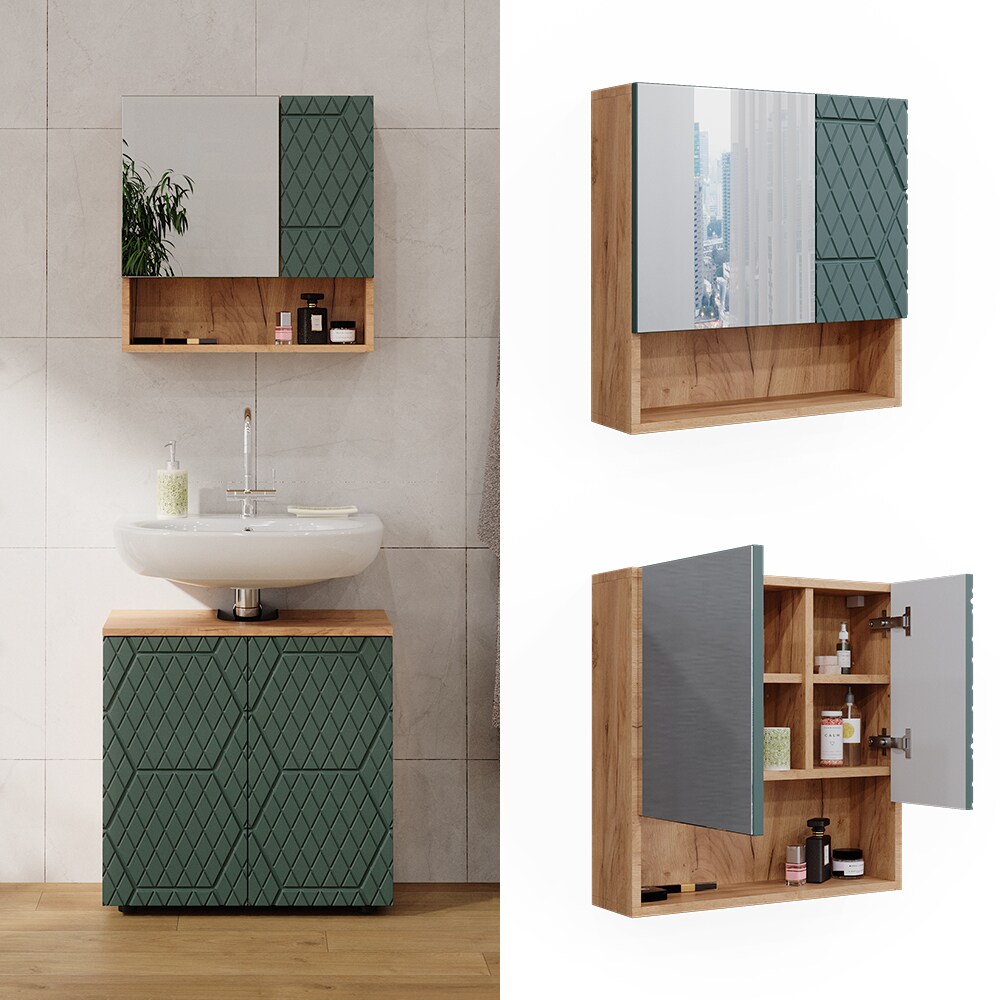 Vicco Badspiegelschrank Irma Eiche Grün 54 x 55 cm Badezimmer